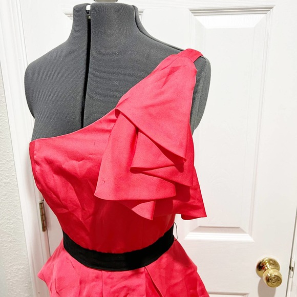 BCBG Maxazria Coral Passion Tiered Ruffle Mini Dress One Shoulder Size 2 NWT - Picture 2 of 9